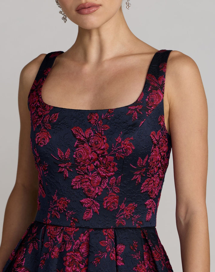 Mac Duggal 68625 Brocade Floral A-Line Dress With Pockets