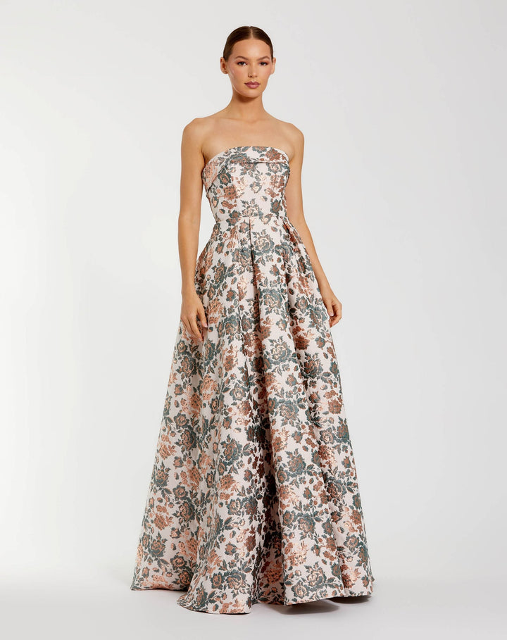 Mac Duggal 68945 Multicolor Strapless Floral Brocade Ball Gown