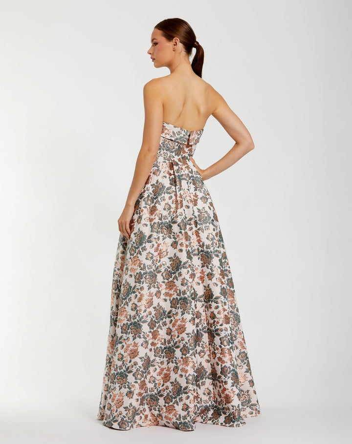 Mac Duggal 68945 Multicolor Strapless Floral Brocade Ball Gown