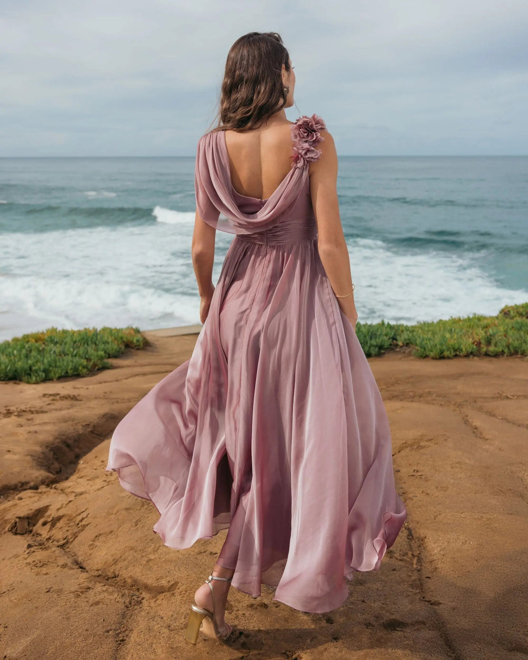 Mac Duggal 68967 Chiffon Cowl Neck Dress With 3D Flowers