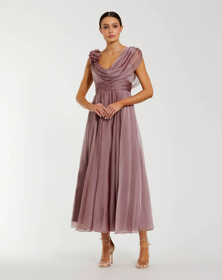 Mac Duggal 68967 Chiffon Cowl Neck Dress With 3D Flowers