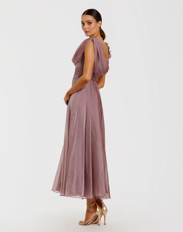 Mac Duggal 68967 Chiffon Cowl Neck Dress With 3D Flowers