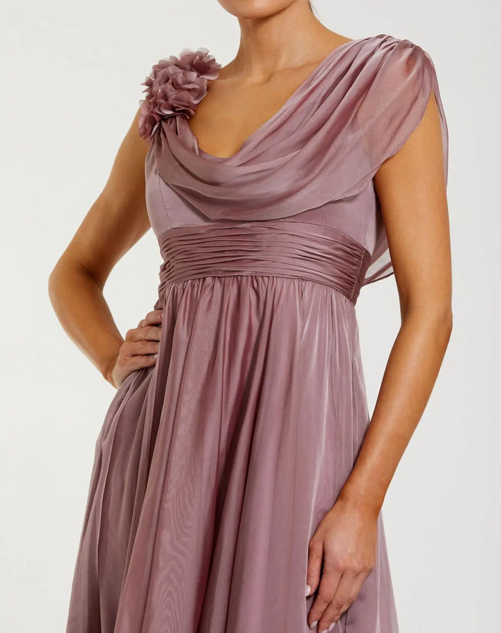 Mac Duggal 68967 Chiffon Cowl Neck Dress With 3D Flowers