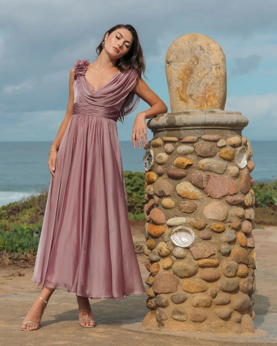 Mac Duggal 68967 Chiffon Cowl Neck Dress With 3D Flowers