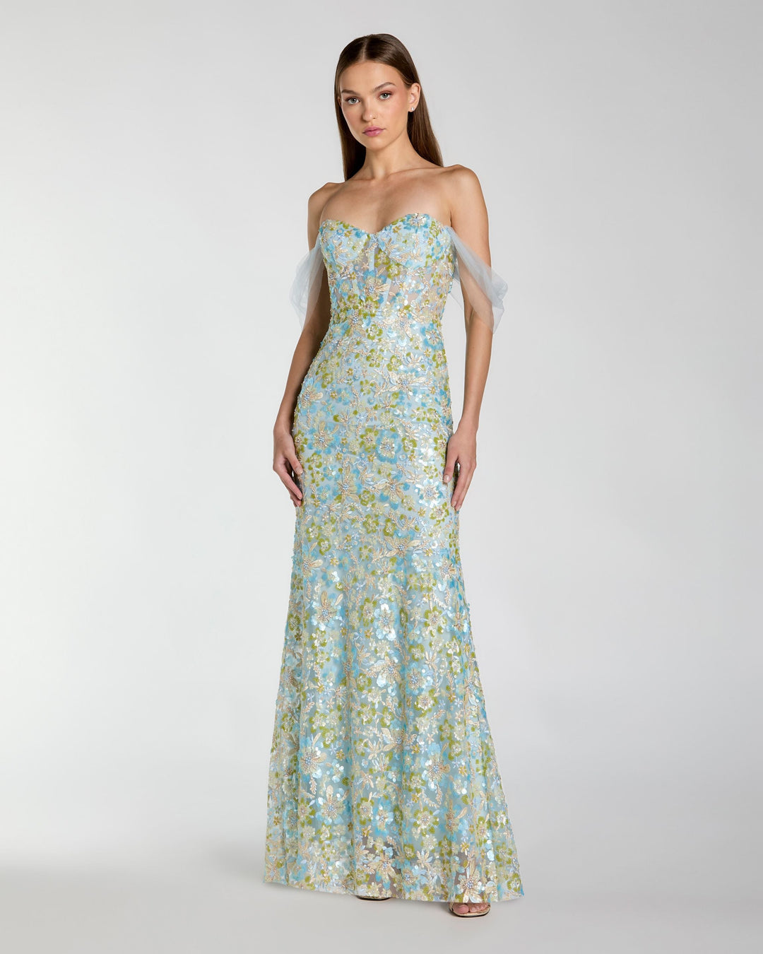 Blue Embellished Sweetheart Corset Trumpet Gown - FOSTANI.com