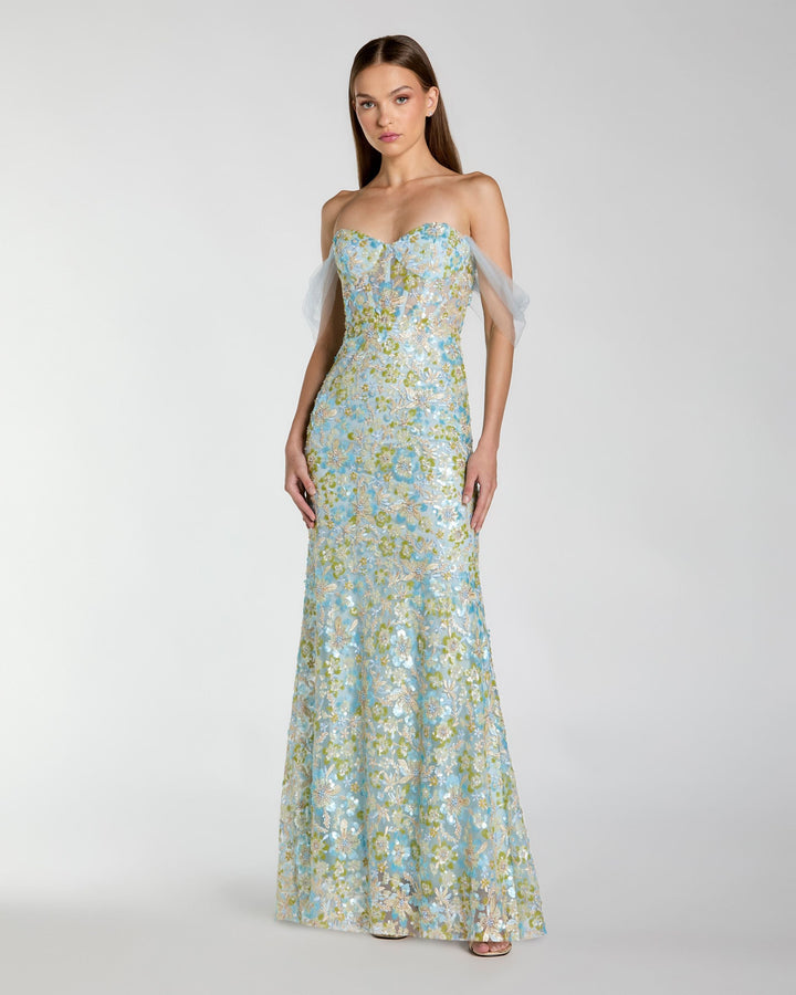 Blue Embellished Sweetheart Corset Trumpet Gown - FOSTANI.com