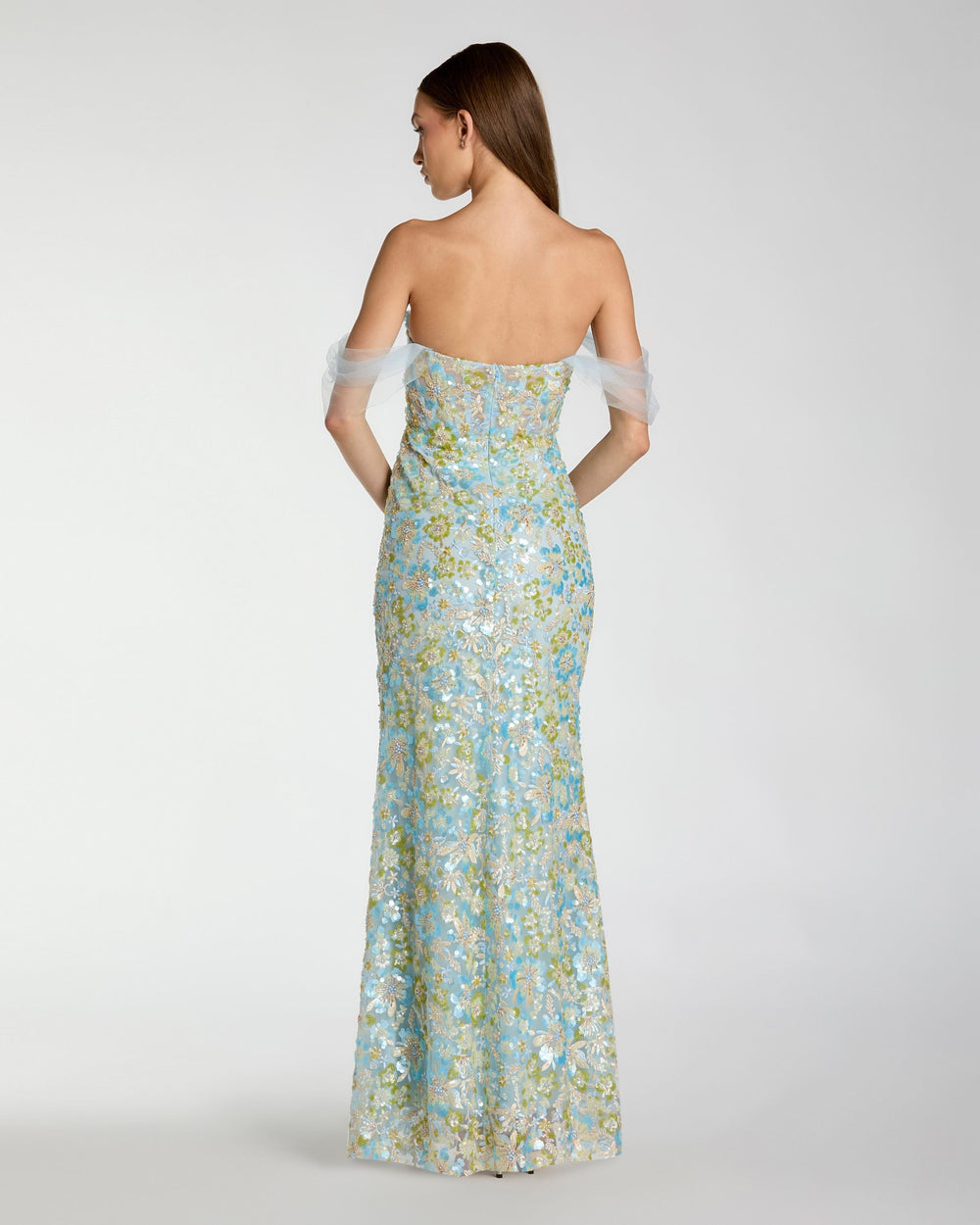 Blue Embellished Sweetheart Corset Trumpet Gown - FOSTANI.com