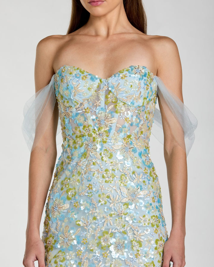 Blue Embellished Sweetheart Corset Trumpet Gown - FOSTANI.com