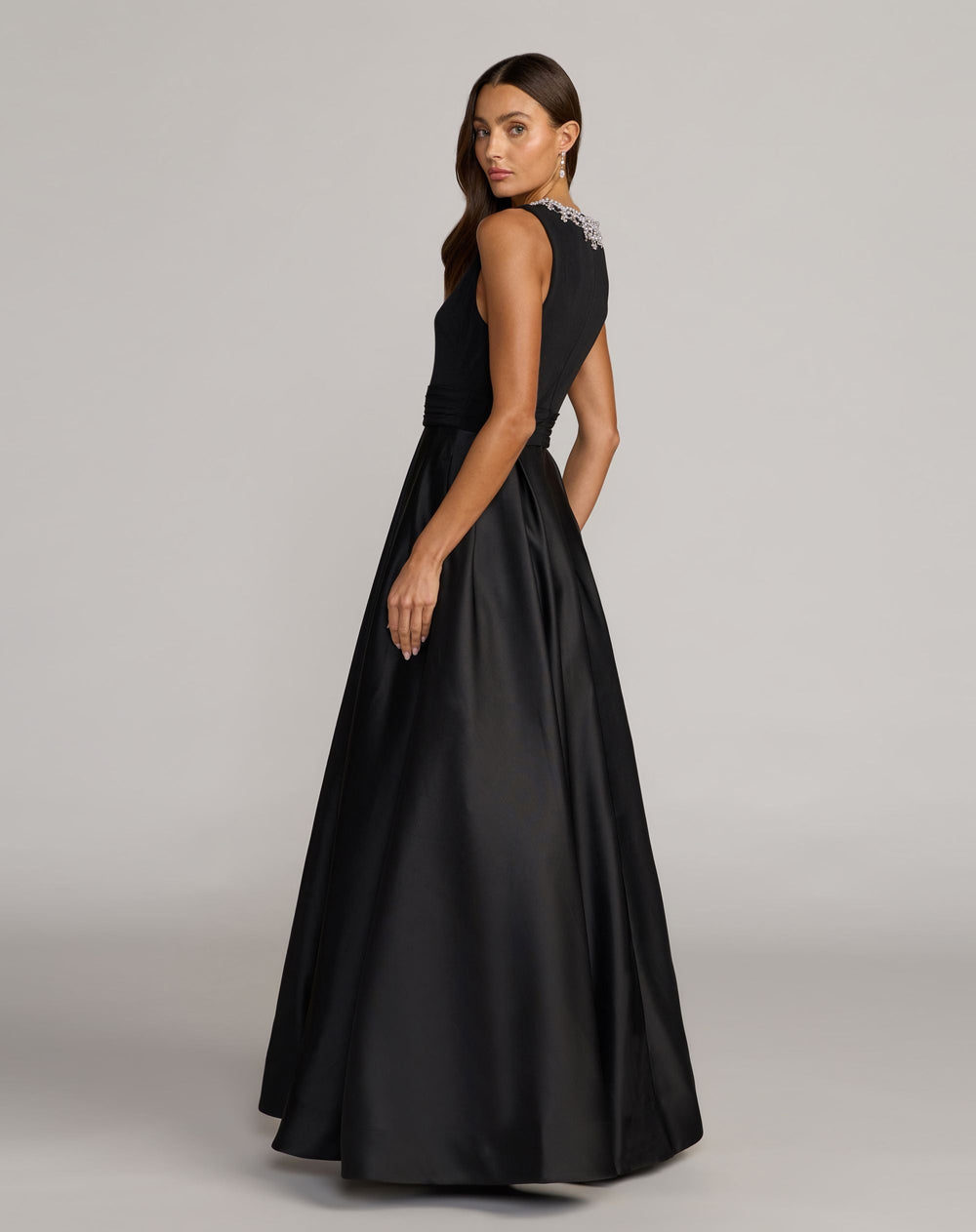 Black Embellished High Neck Sleeveless A Line Gown - FOSTANI.com