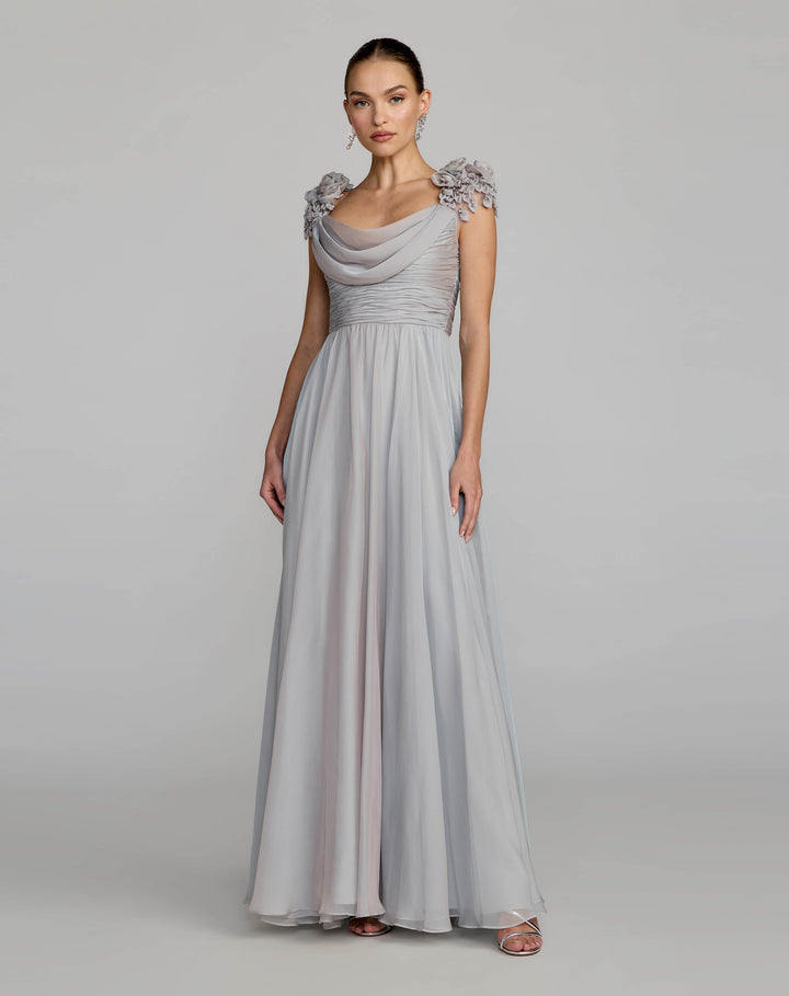 Mac Duggal 69088 Chiffon Cowl Neck Embellished Cap Sleeve Gown