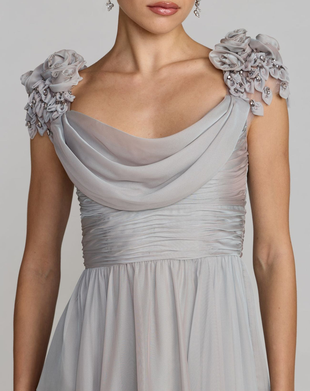 Mac Duggal 69088 Chiffon Cowl Neck Embellished Cap Sleeve Gown