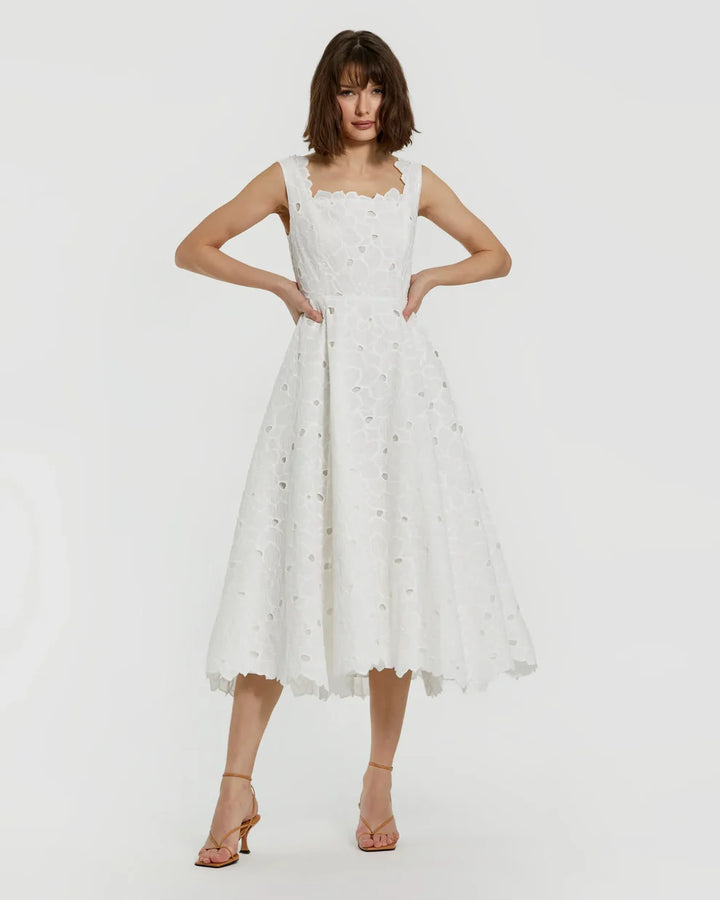 Mac Duggal 69096 Embroidered Cotton A-Line Midi Dress