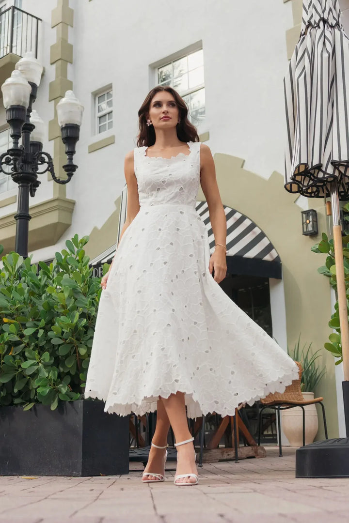 Mac Duggal 69096 Embroidered Cotton A-Line Midi Dress