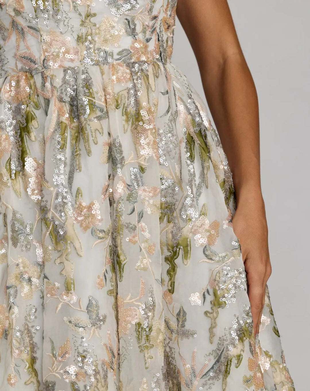 Mac Duggal 69107 Ivory Flutter Sleeve Sequin A-Line Midi Dress - FOSTANI.com