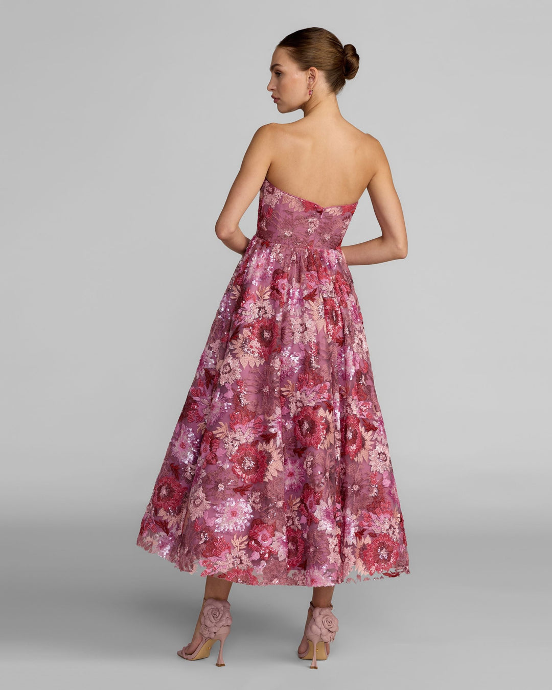 Mac Duggal 69109 Floral Sequin Strapless Midi Dress