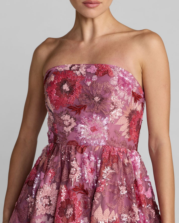 Mac Duggal 69109 Floral Sequin Strapless Midi Dress