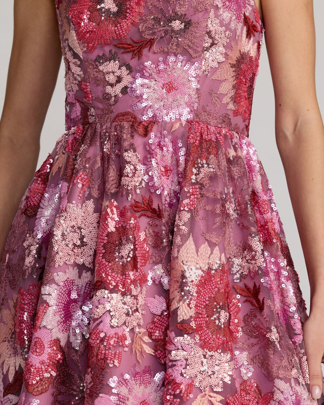 Mac Duggal 69109 Floral Sequin Strapless Midi Dress