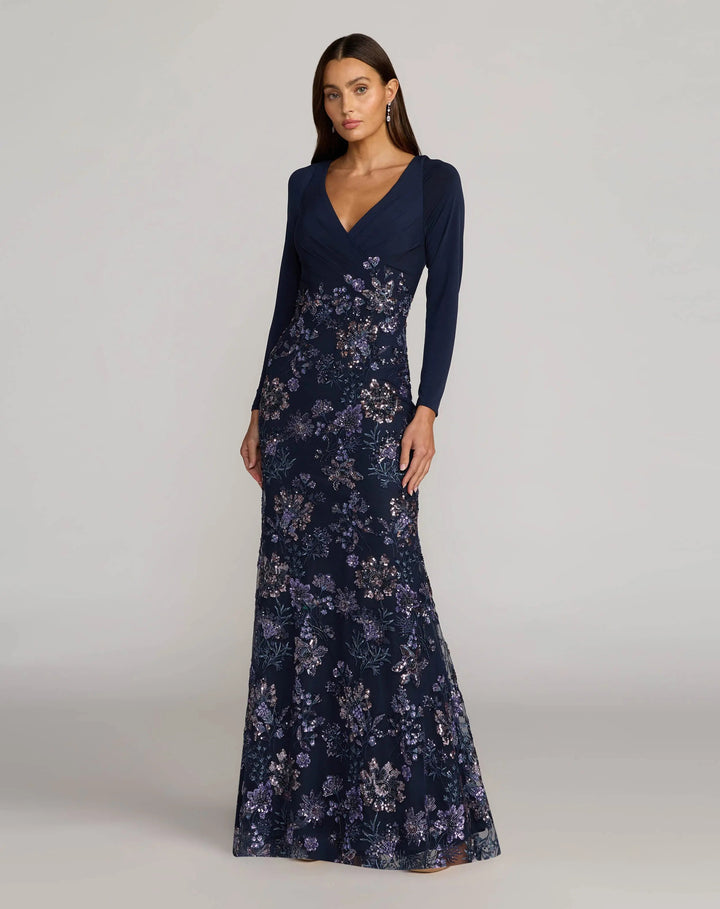 Mac Duggal 69122 Floral Embroidered Jersey Long Sleeve Gown
