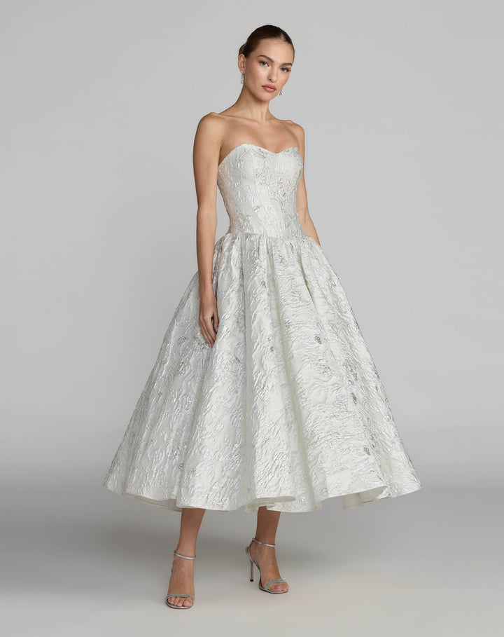 Mac Duggal 69146 Strapless Brocade Tea Length Dress