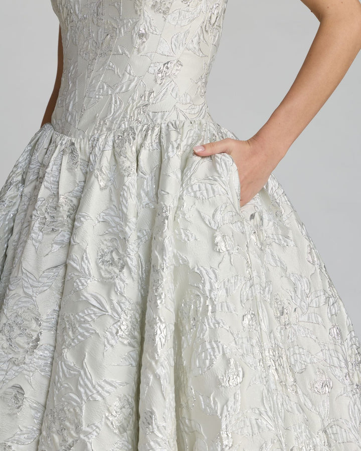Mac Duggal 69146 Strapless Brocade Tea Length Dress