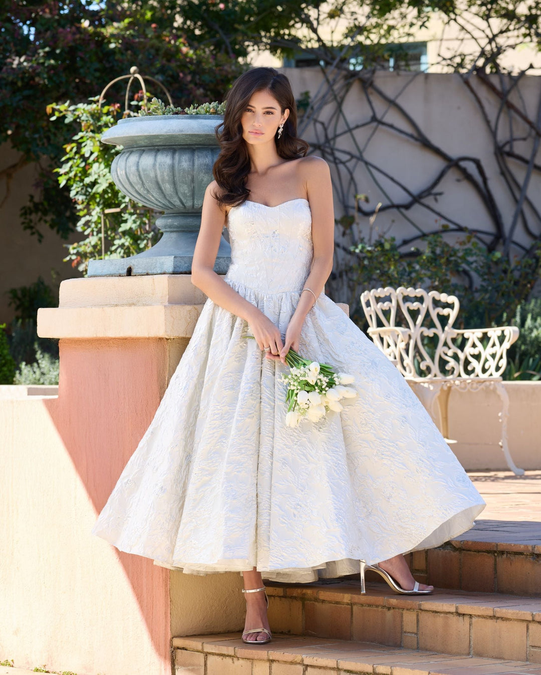 Mac Duggal 69146 Strapless Brocade Tea Length Dress
