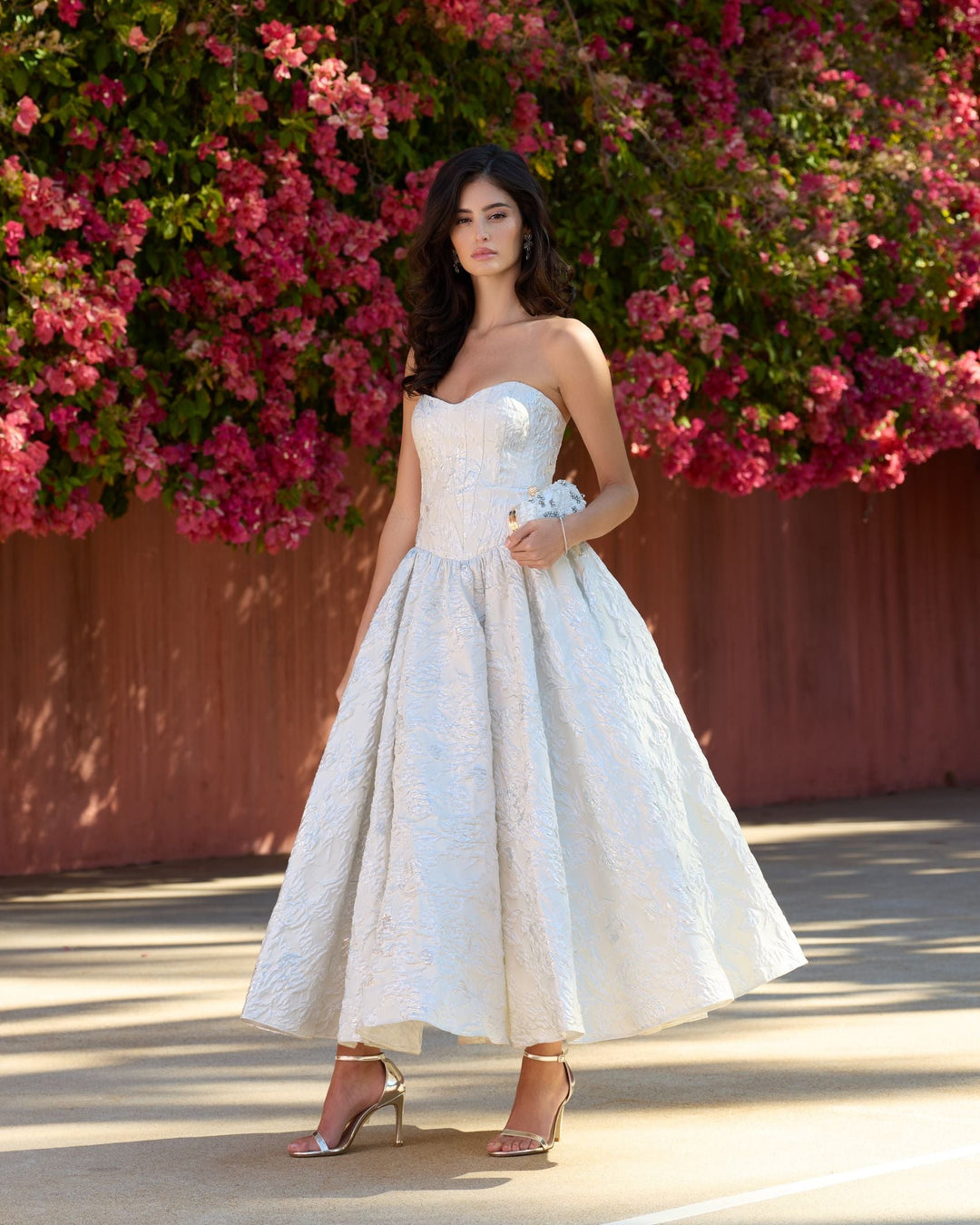 Mac Duggal 69146 Strapless Brocade Tea Length Dress
