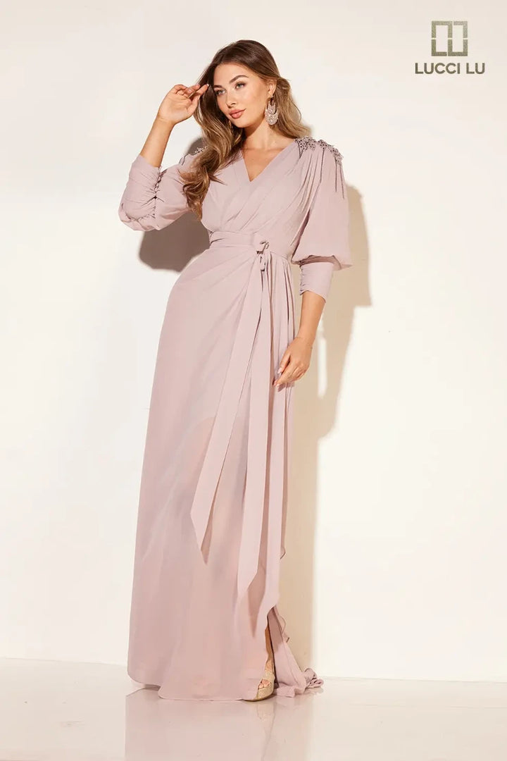 Lucci Lu C8092 Beaded Long-Sleeve Mother of the Bride Dress