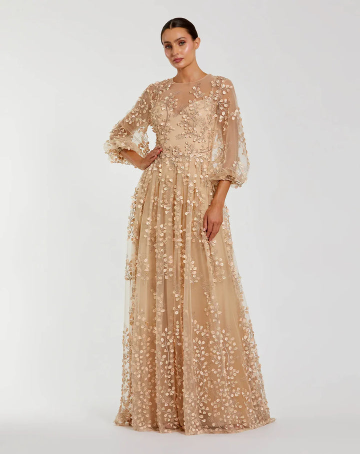 Mac Duggal 79399 Embroidered Puff Sleeve A-Line Dress