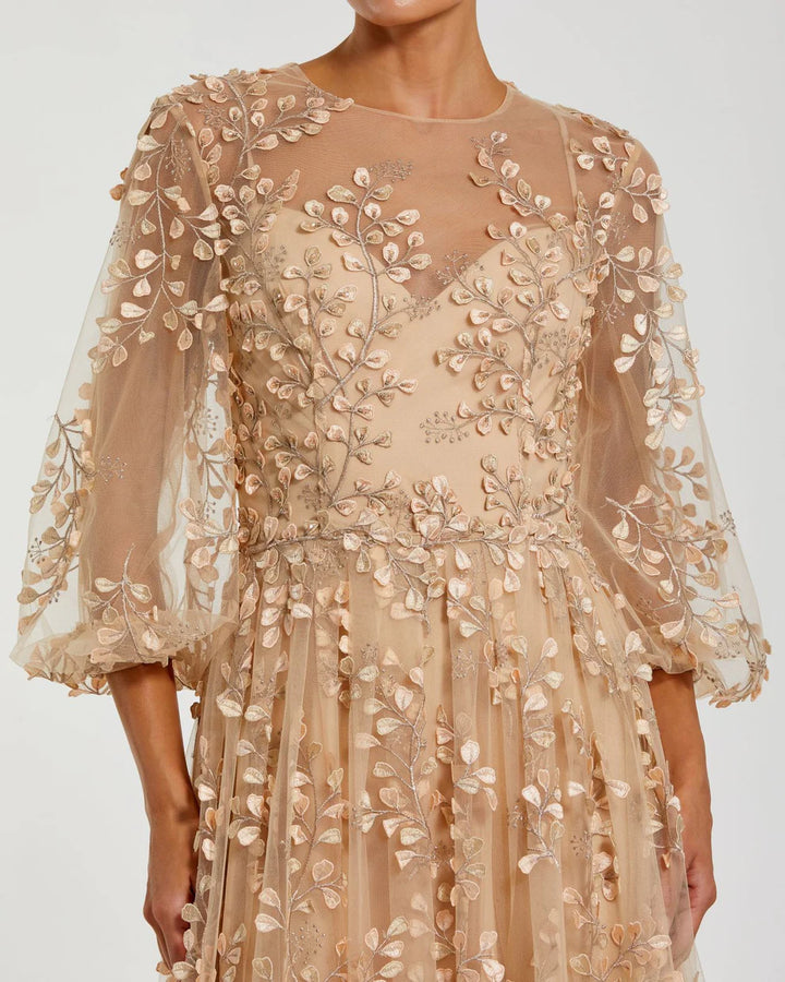 Mac Duggal 79399 Embroidered Puff Sleeve A-Line Dress