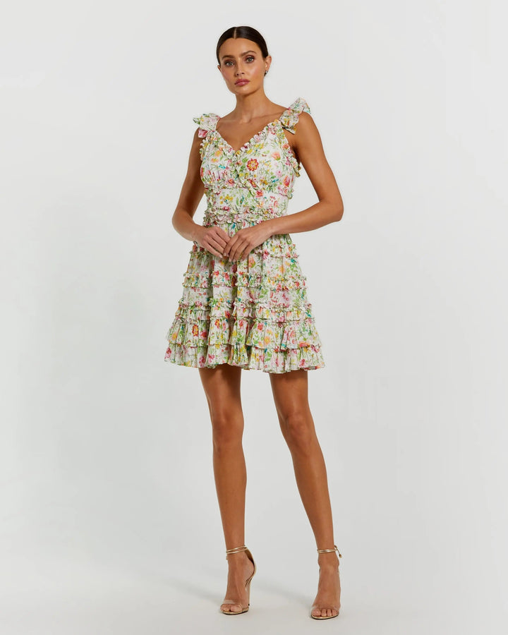 Mac Duggal 8084 Floral Tiered Ruffle Mini Dress