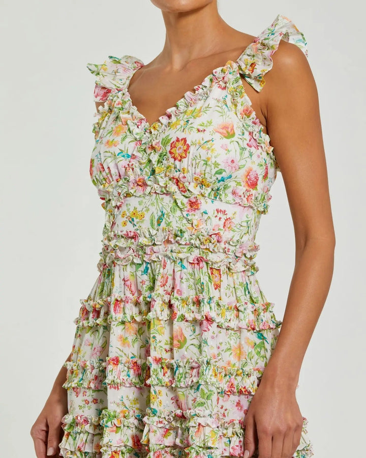 Mac Duggal 8084 Floral Tiered Ruffle Mini Dress