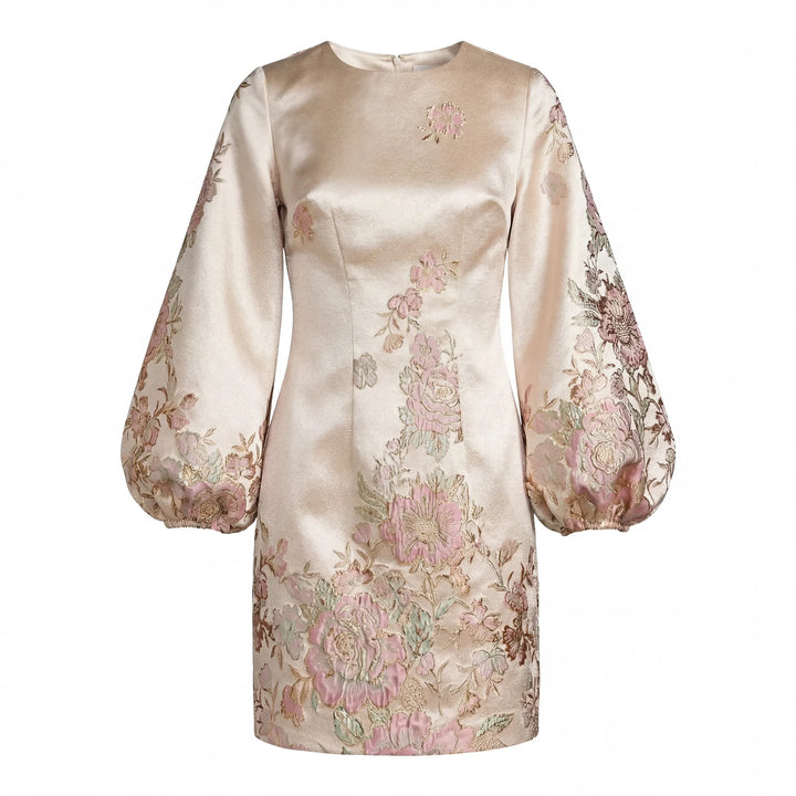 Mac Duggal 21256 Brocade High Neck Long Sleeve Mini Dress