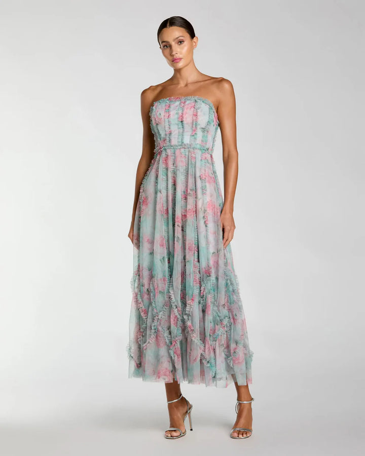 Mac Duggal 8308 Strapless Floral Ruffle Dress