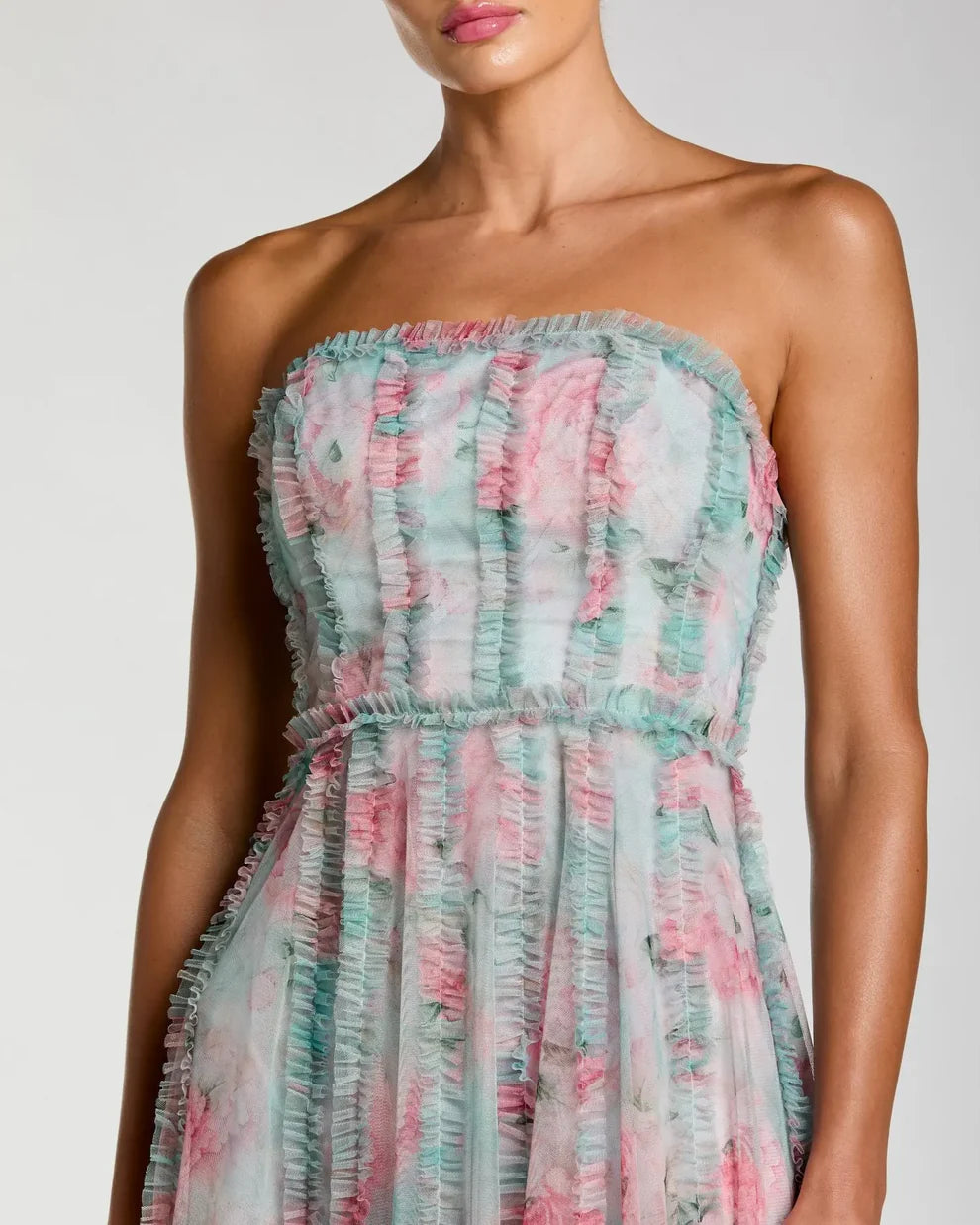 Mac Duggal 8308 Strapless Floral Ruffle Dress