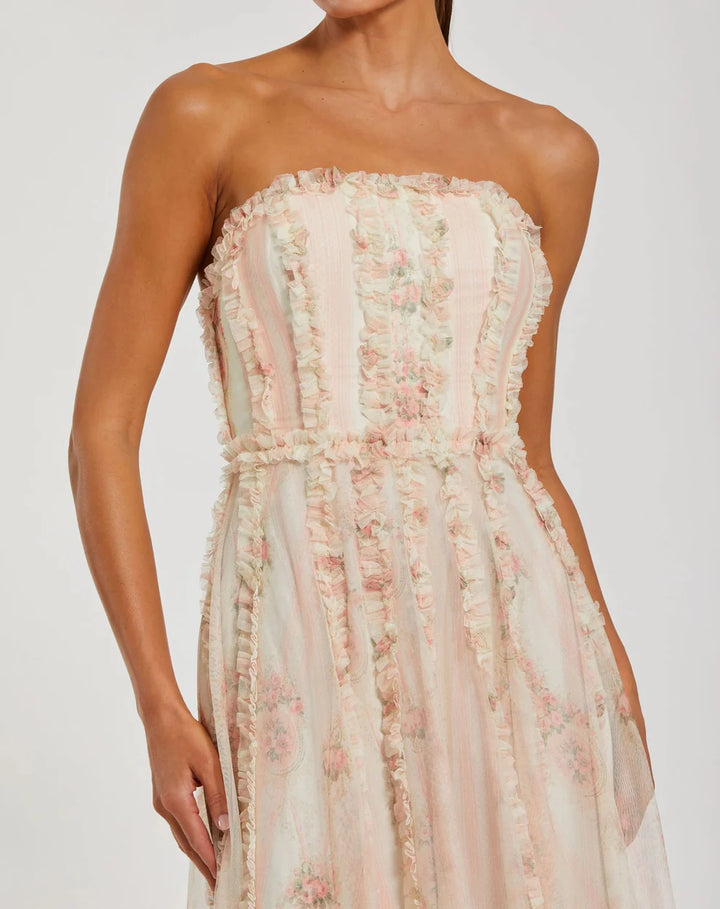 Mac Duggal 8308 Strapless Floral Ruffle Dress