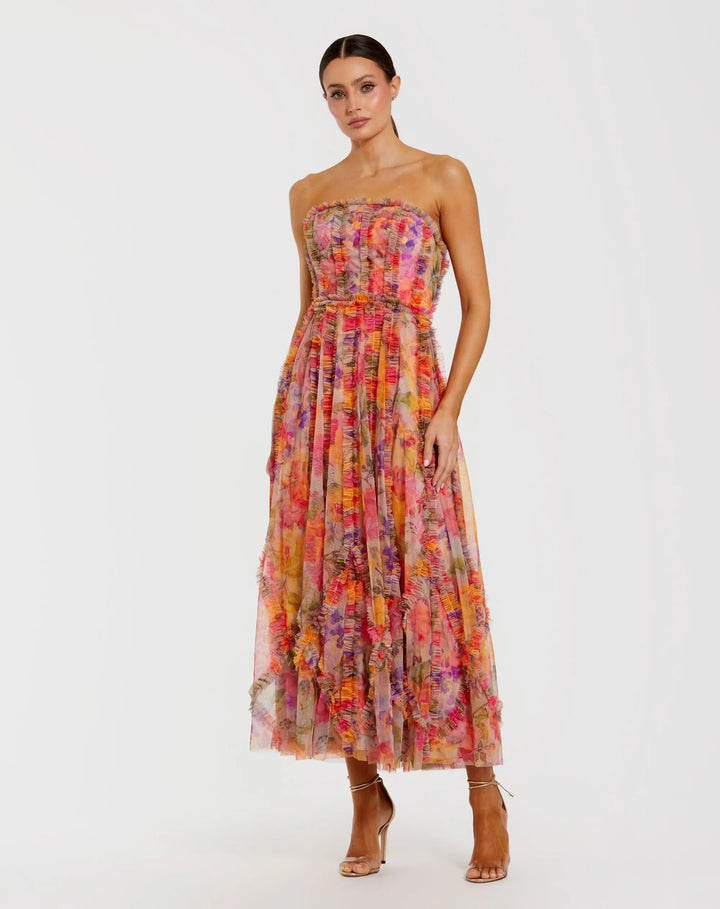 Mac Duggal 8308 Strapless Floral Ruffle Dress