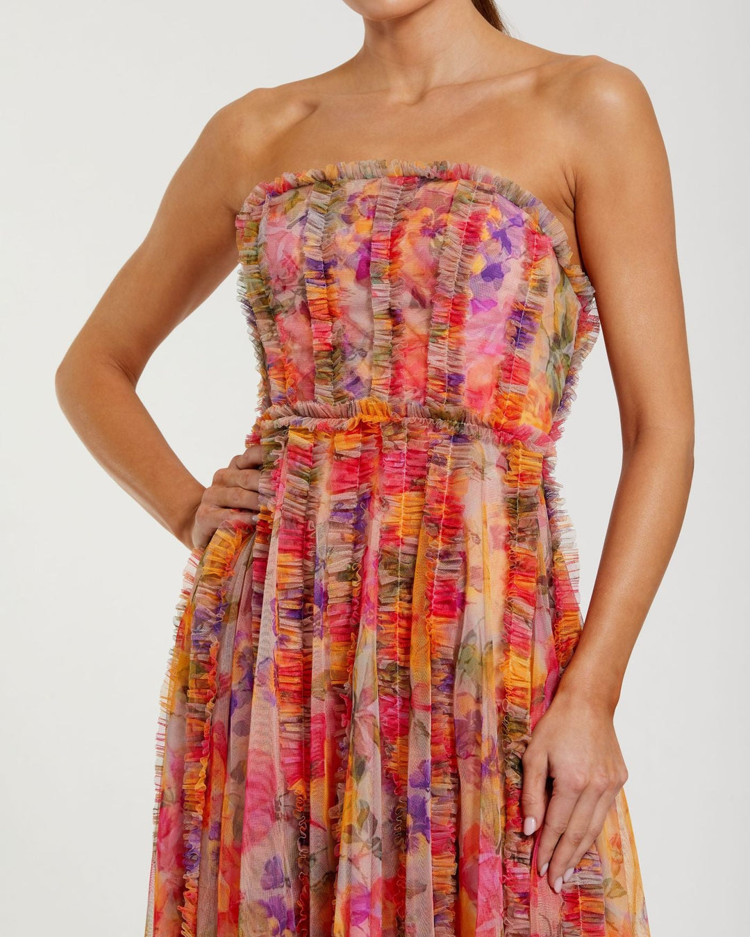Mac Duggal 8308 Strapless Floral Ruffle Dress