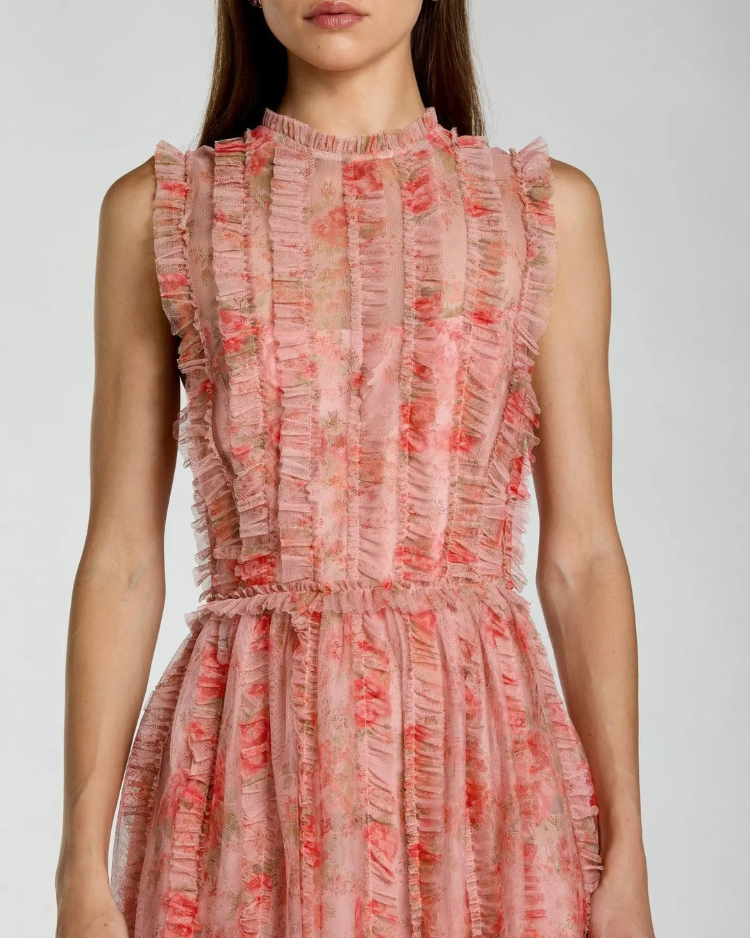 Mac Duggal 8309 Pink Sleeveless Tiered Ruffle Floral Maxi Dress - FOSTANI.com
