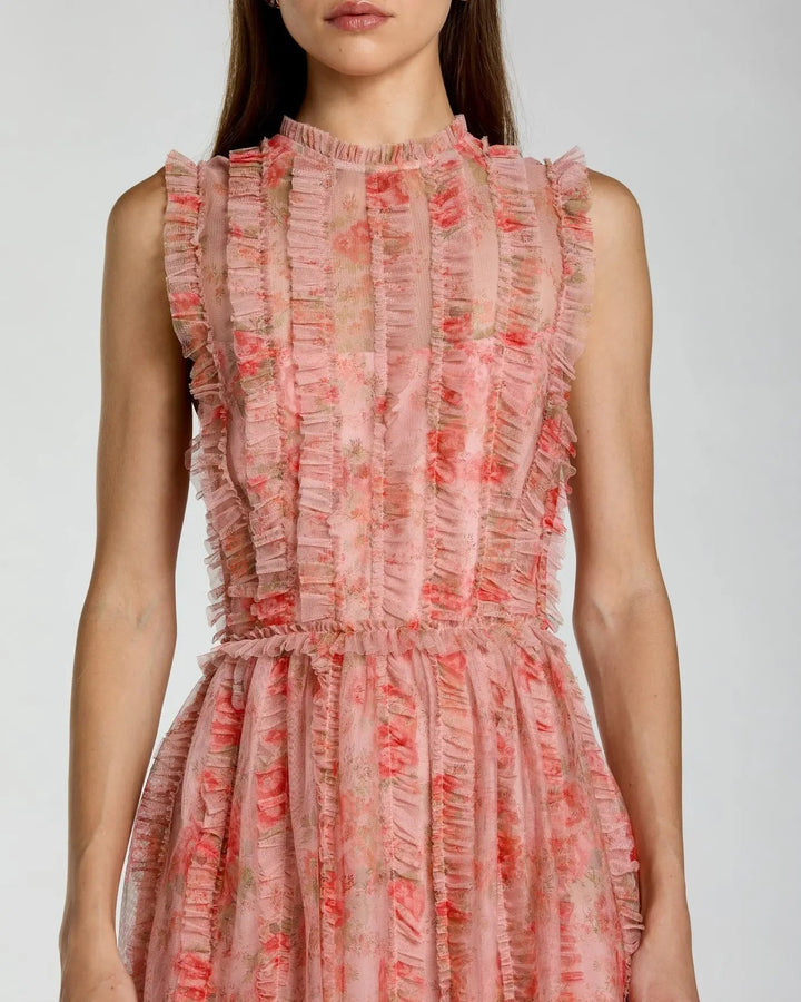 Mac Duggal 8309 Pink Sleeveless Tiered Ruffle Floral Maxi Dress - FOSTANI.com