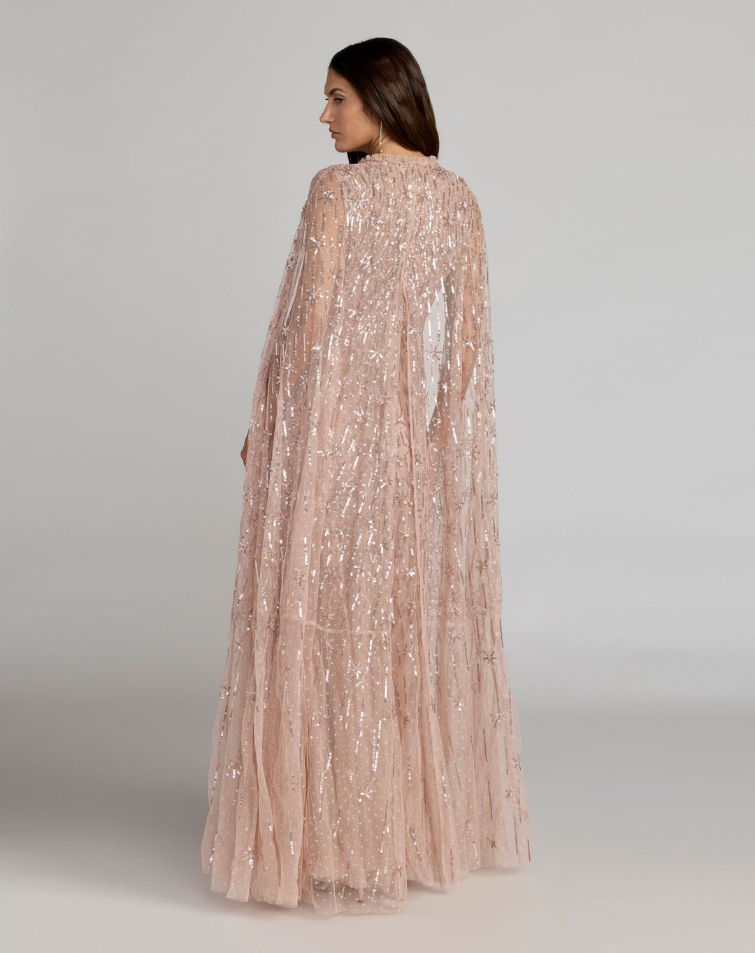 Mac Duggal 8415 Pink Embellished High Neck Gown With Cape Sleeves