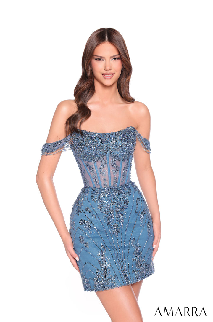 AMARRA 88900 Off-The-Shoulder Sweetheart Corset Illusion Homecoming Dress