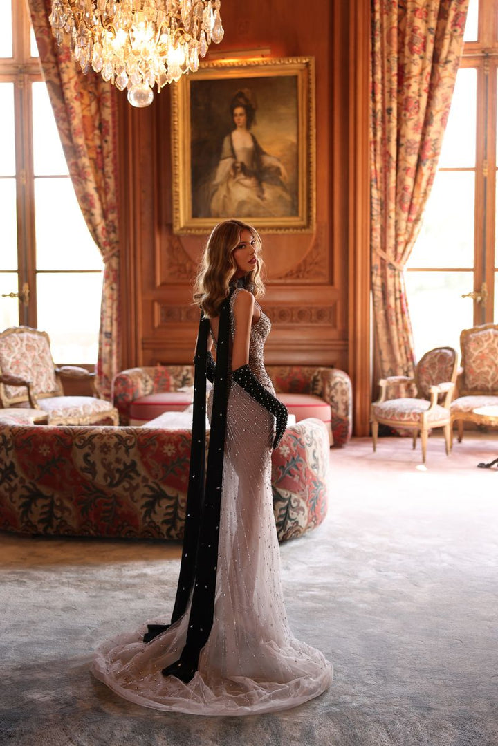 Chic & Holland AR330630 Bow Choker Scarf Opera Gloves Beaded Prom 2026 Dress