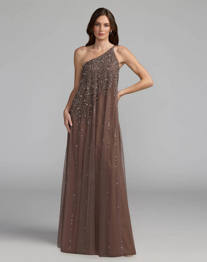 Mac Duggal 9224 One Shoulder Embellished Trapeze Dress