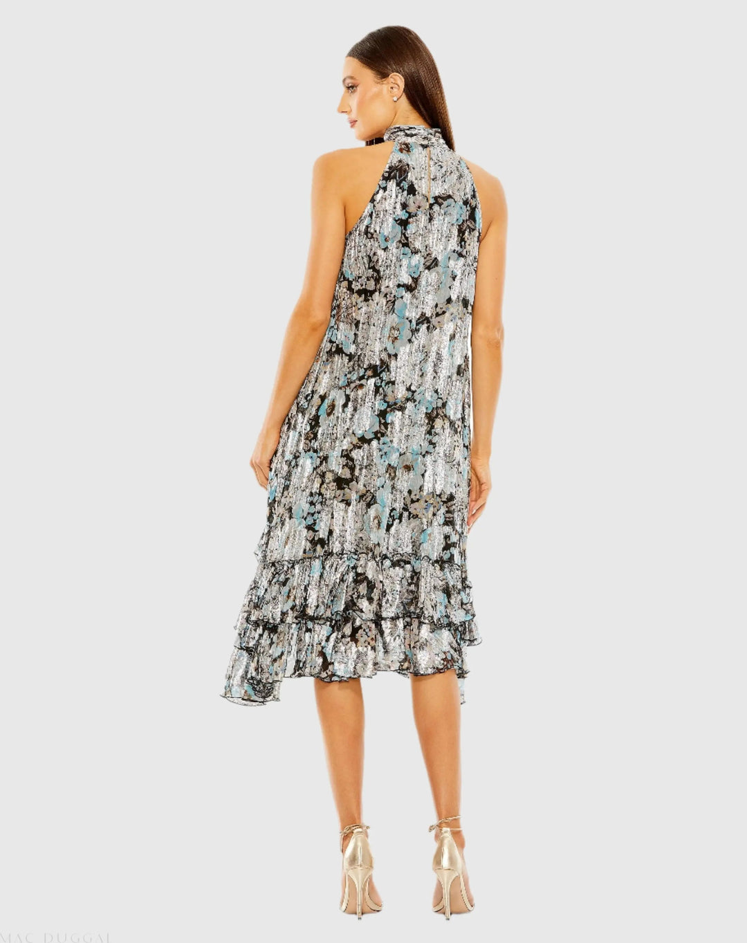 Mac Duggal 9314 Floral High Neck Keyhole Ruffle Mini Dress