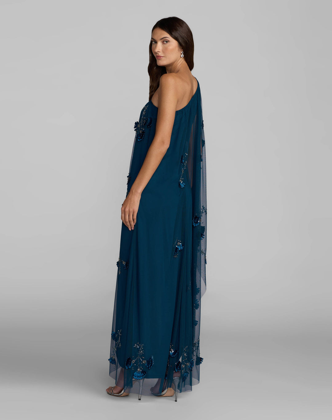 Mac Duggal 9374 Blue One Shoulder Embellished Kaftan Gown