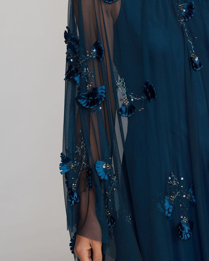 Mac Duggal 9374 Blue One Shoulder Embellished Kaftan Gown