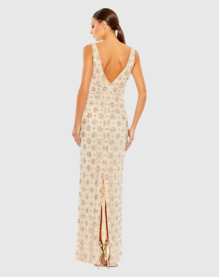 Mac Duggal 93744 Sleeveless Hand Beaded V-Neck Gown