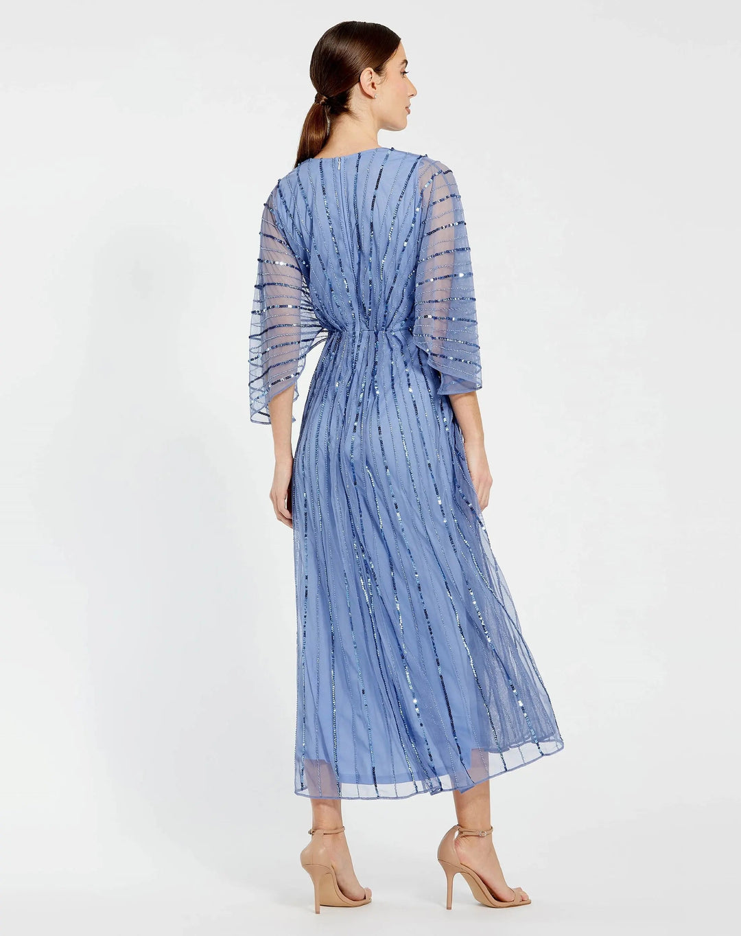Mac Duggal 93995 Beaded Kimono V-Neck Empire Midi Dress