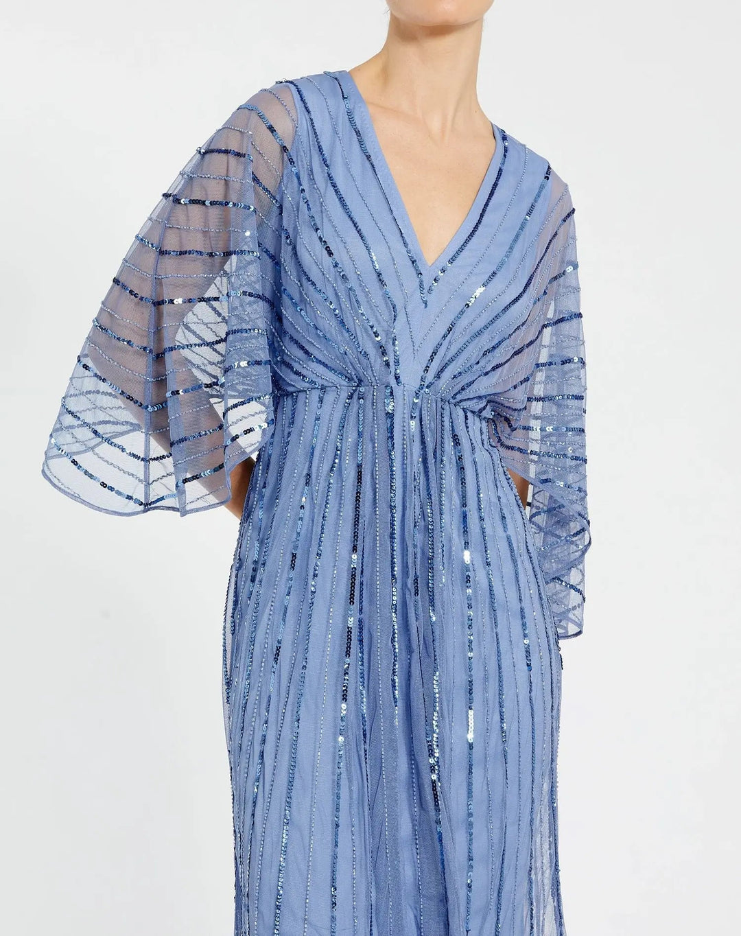 Mac Duggal 93995 Beaded Kimono V-Neck Empire Midi Dress
