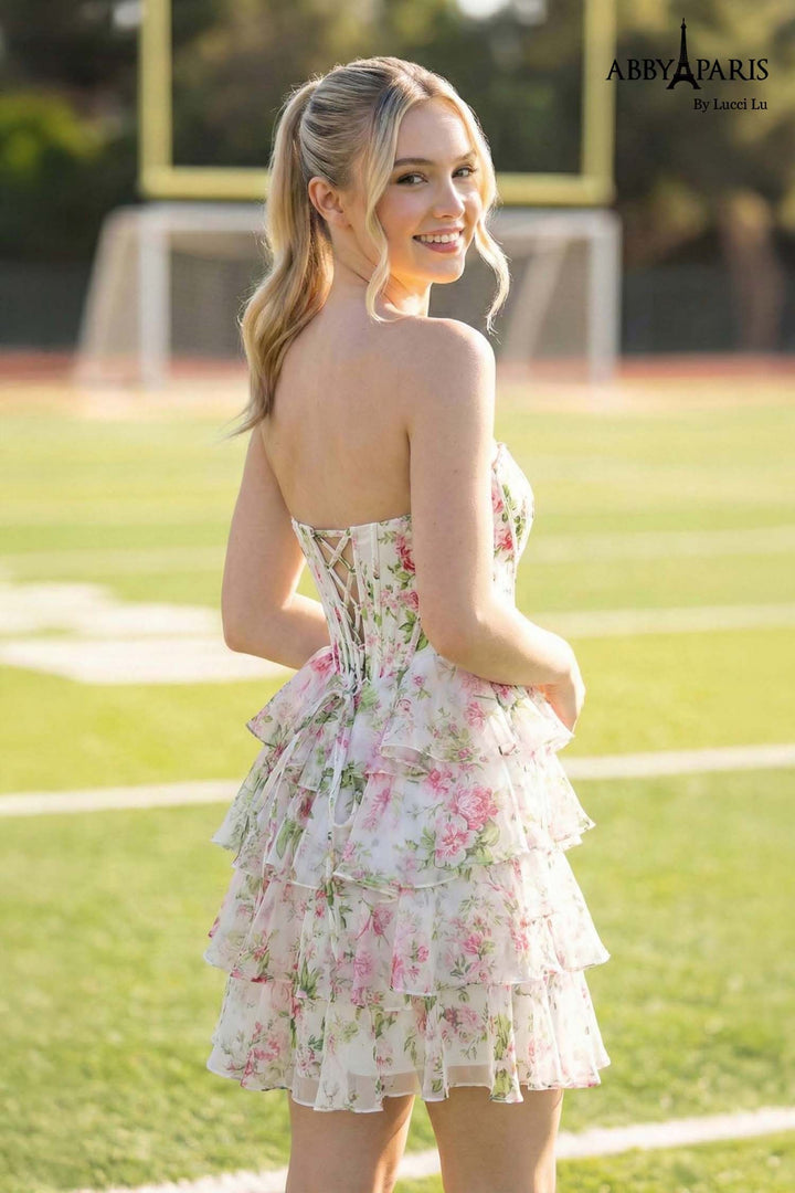 Abby Paris 94239 Floral Strapless Homecoming Dress